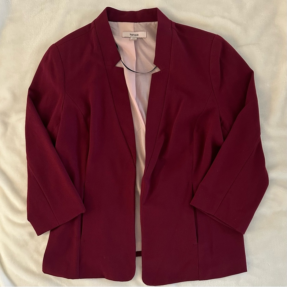 Kensie Red Blazer with Lapel Collar and Textured Internal Fabric